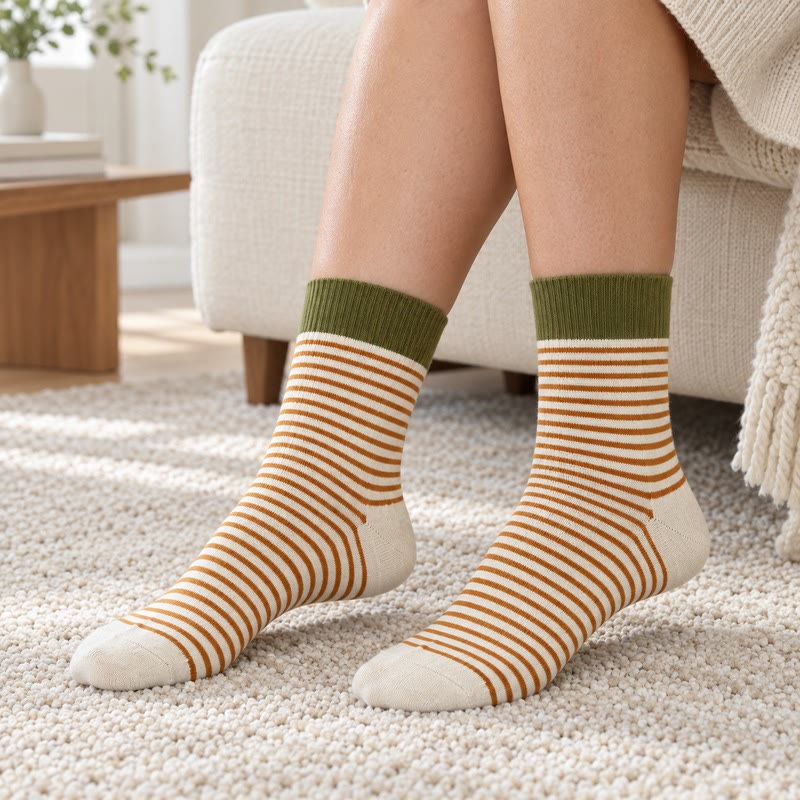 Plusock Retro Striped Color Blocking Quarter Socks (4 Pairs) - image 3