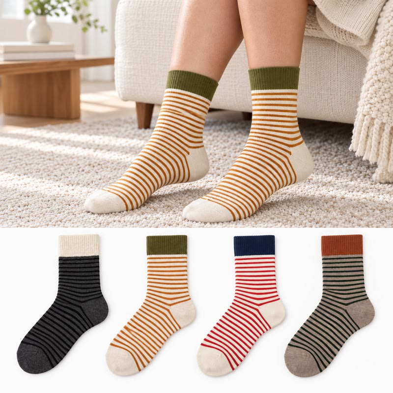Plusock Retro Striped Color Blocking Quarter Socks (4 Pairs) - image 0