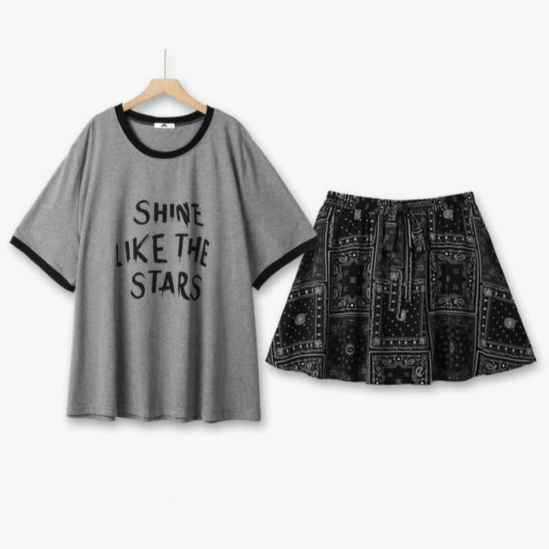 Plusock Shine Like the Stars Tee and Printed Skirt Set - 2Pcs Set - 6XL - image 0