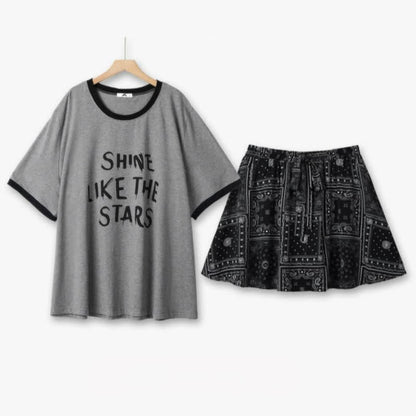 Plusock Shine Like the Stars Tee and Printed Skirt Set - 2Pcs Set - 6XL - image 0