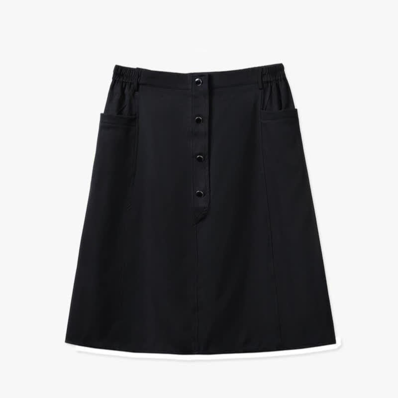 Plusock Plus Size Button Front Midi Skirt - Black - 6XL - image 0