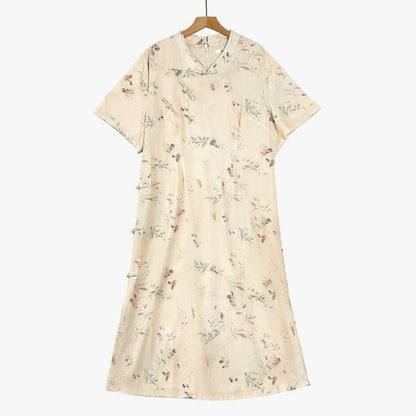 Plusock Soft Botanical Print Vacation Midi Dress - Beige - 6XL - image 0