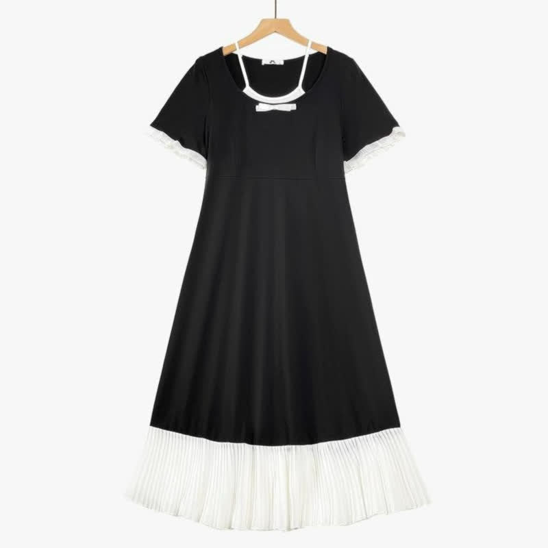 Plusock Contrast Pleated Hem Midi Dress - Black - 6XL - image 0