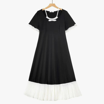 Plusock Contrast Pleated Hem Midi Dress - Black - 6XL - image 0