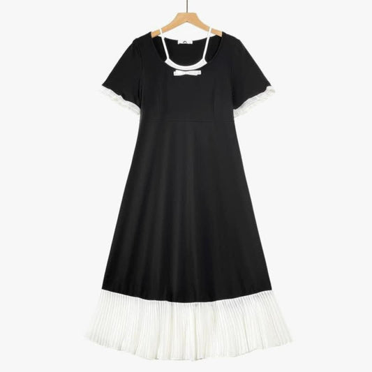 Plusock Contrast Pleated Hem Midi Dress - Black - 6XL - image 0