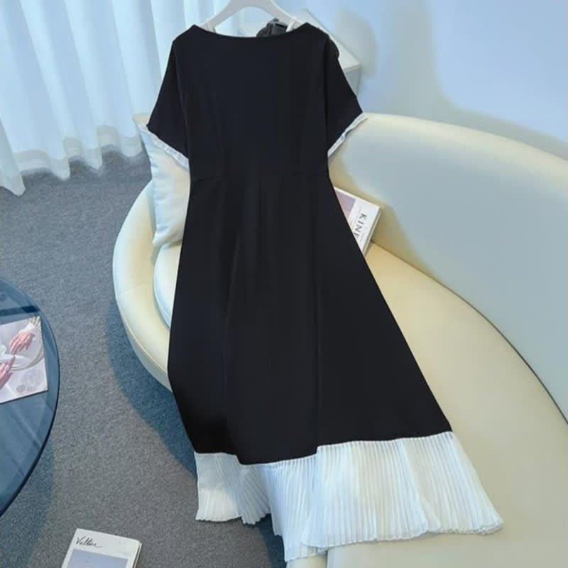 Plusock Contrast Pleated Hem Midi Dress - image 1