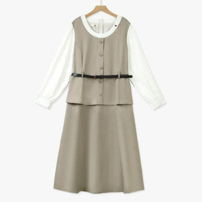 Plusock Vintage Layered Belted Midi Dress - Khaki - 6XL - image 0