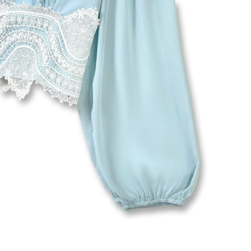 Plusock Plus Size Sky Blue Lace Trim Two Piece Skirt Set - image 5
