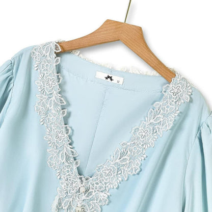 Plusock Plus Size Sky Blue Lace Trim Two Piece Skirt Set - image 3