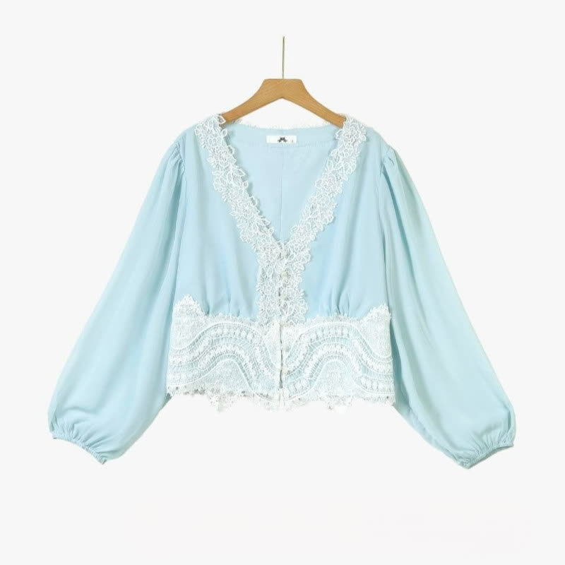 Plusock Plus Size Sky Blue Lace Trim Two Piece Skirt Set - image 1
