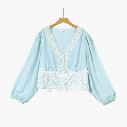 Plusock Plus Size Sky Blue Lace Trim Two Piece Skirt Set - image 1