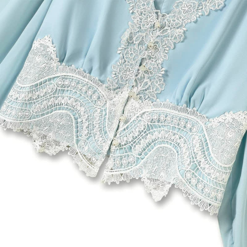 Plusock Plus Size Sky Blue Lace Trim Two Piece Skirt Set - image 4