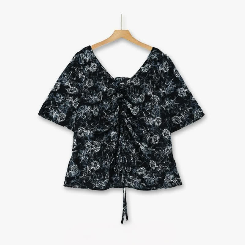 Plusock Plus-Size Black Floral Two-Piece Skirt Set - Blouse - 6XL - image 1