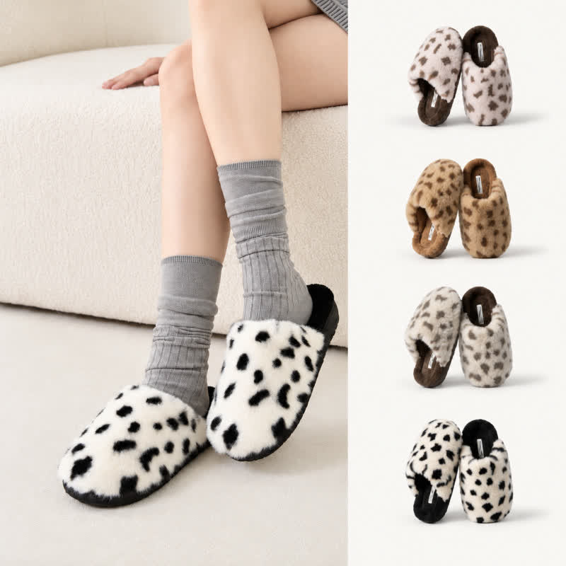 Plusock Cow Print Plush Lined Cozy Warm House Slippers - image 0