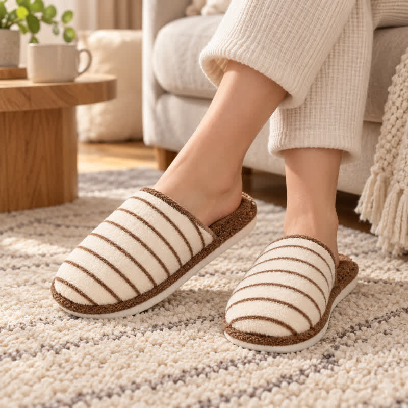 Plusock Plus Size Cozy Striped Plush House Slippers - image 2