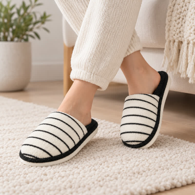 Plusock Plus Size Cozy Striped Plush House Slippers - image 1