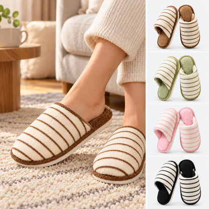 Plusock Plus Size Cozy Striped Plush House Slippers - image 0