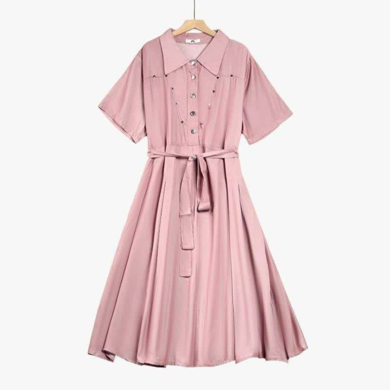Plusock Pink Belted Shirt Midi Dress - Pink - 6XL - image 0
