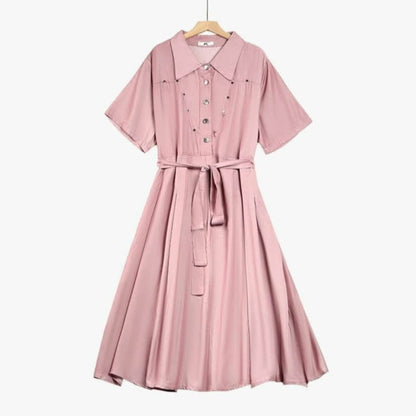 Plusock Pink Belted Shirt Midi Dress - Pink - 6XL - image 0