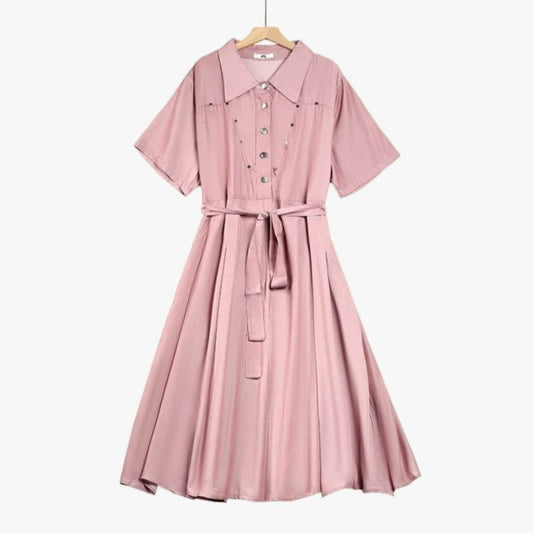 Plusock Pink Belted Shirt Midi Dress - Pink - 6XL - image 0