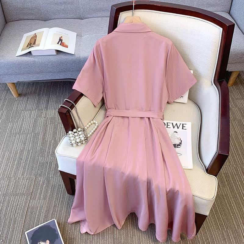 Plusock Pink Belted Shirt Midi Dress - image 1
