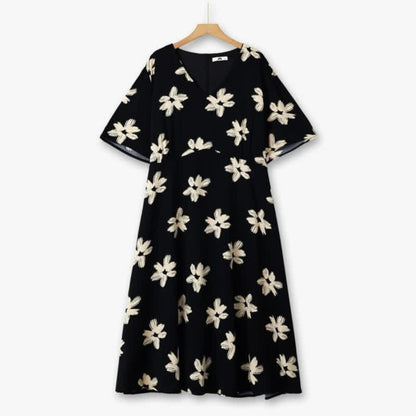 Plusock Curve Floral V Neck Midi Dress - Black - 6XL - image 0