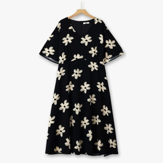 Plusock Curve Floral V Neck Midi Dress - Black - 6XL - image 0