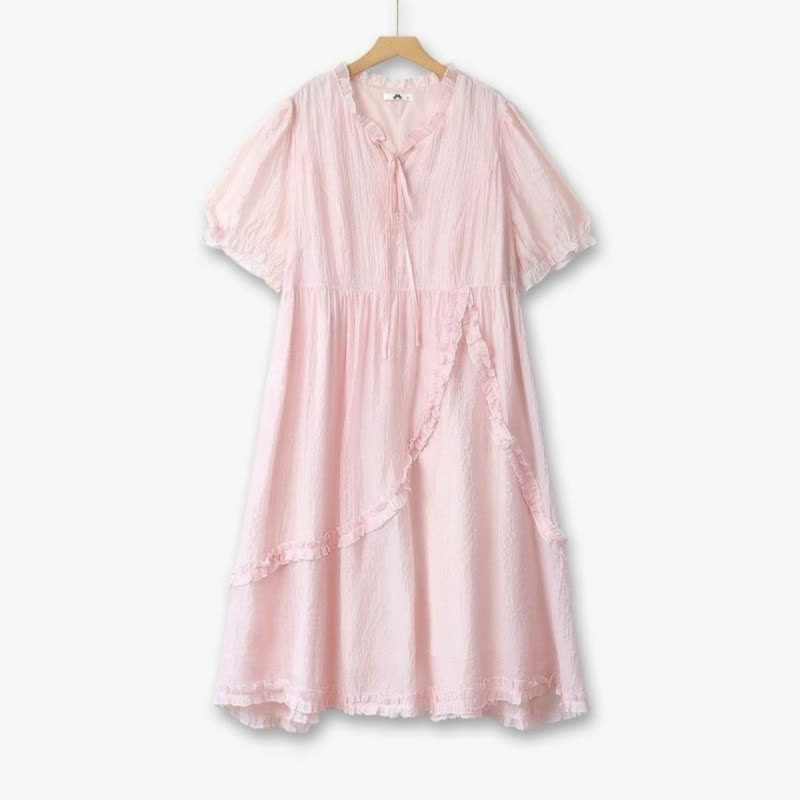 Plusock Plus Size Ruffle Tie Midi Dress - Pink - 6XL - image 0