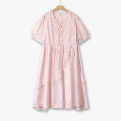 Plusock Plus Size Ruffle Tie Midi Dress - Pink - 6XL - image 0