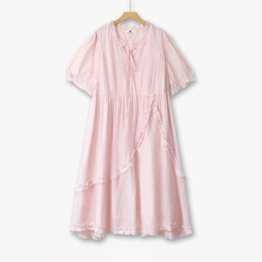 Plusock Plus Size Ruffle Tie Midi Dress - Pink - 6XL - image 0
