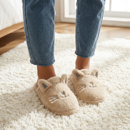 Plusock Cozy Cat Plush House Slippers - Khaki - EU44-45(US10-11) - image 11