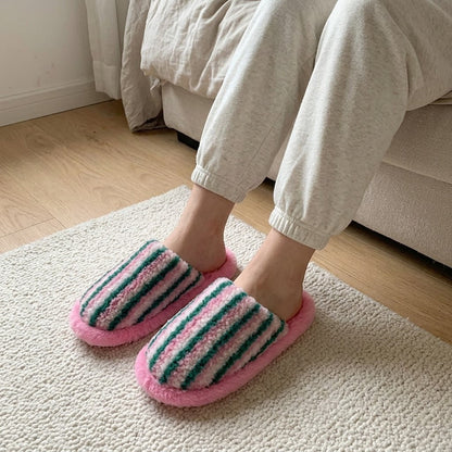 Plusock Cozy Striped Plush Indoor Slippers - Pink - EU40-41(US6-7) - image 0