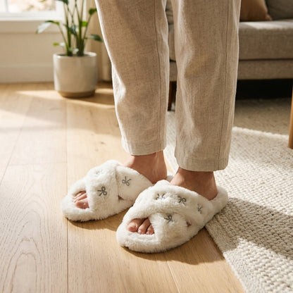 Plusock Cross Band Plush Open Toe Slippers - image 3