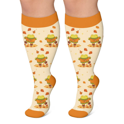 Plusock Plus Size Autumn Animal Compression Socks - Orange - 4XL - image 4