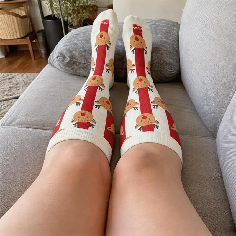 Plusock Plus Size Santa Elk Stripe Compression Socks - image 1