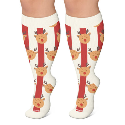 Plusock Plus Size Santa Elk Stripe Compression Socks - White - 4XL - image 6