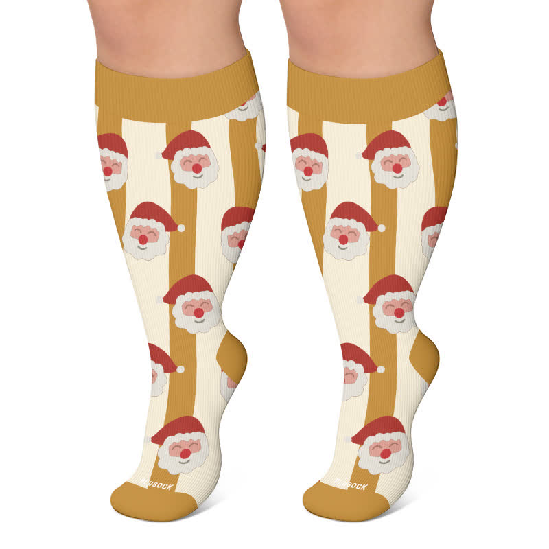Plusock Plus Size Santa Elk Stripe Compression Socks - Yellow - 4XL - image 4