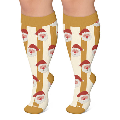 Plusock Plus Size Santa Elk Stripe Compression Socks - Yellow - 4XL - image 4