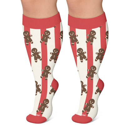 Plusock Plus Size Santa Elk Stripe Compression Socks - Red - 4XL - image 5