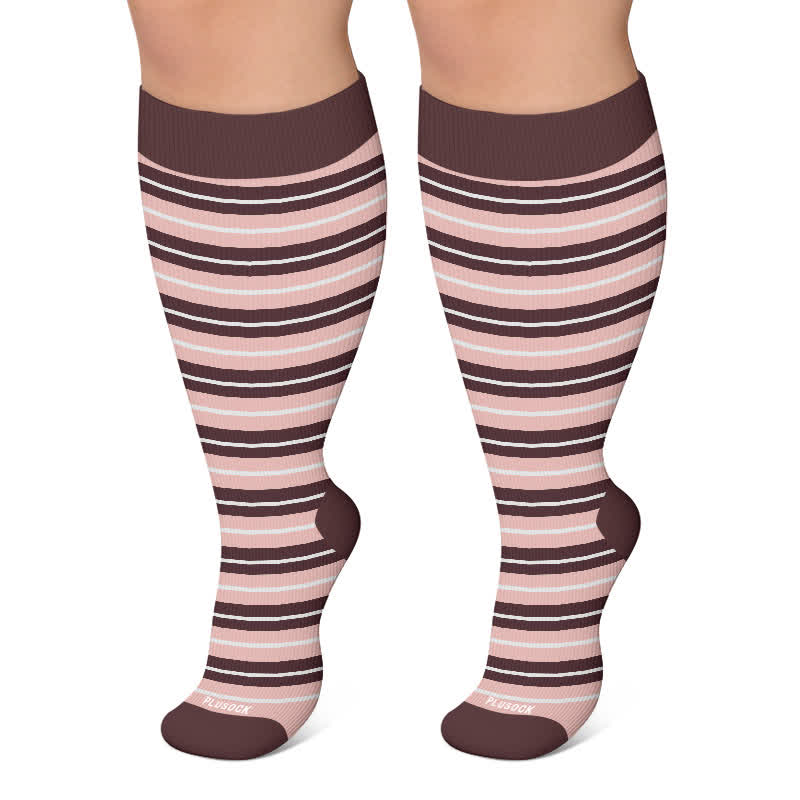 Plusock Plus Size Retro Stripe Compression Socks - Brown - 4XL - image 5