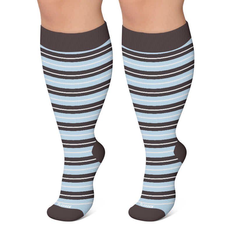 Plusock Plus Size Retro Stripe Compression Socks - Blue - 4XL - image 6