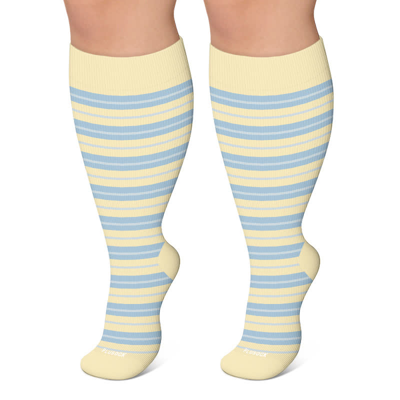 Plusock Plus Size Retro Stripe Compression Socks - Yellow - 4XL - image 4