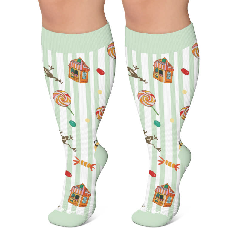 Plusock Plus Size Croissant Strawberry Compression Socks - Green - 4XL - image 4