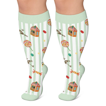 Plusock Plus Size Croissant Strawberry Compression Socks - Green - 4XL - image 4