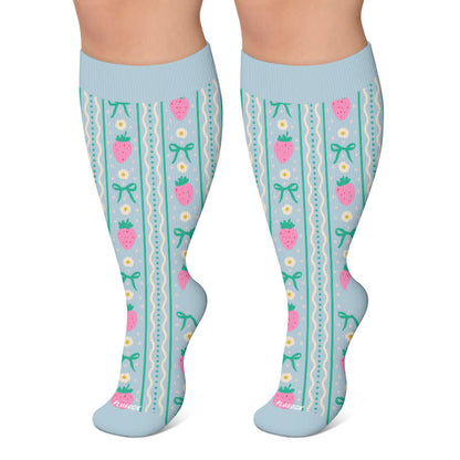 Plusock Plus Size Croissant Strawberry Compression Socks - Blue - 4XL - image 6