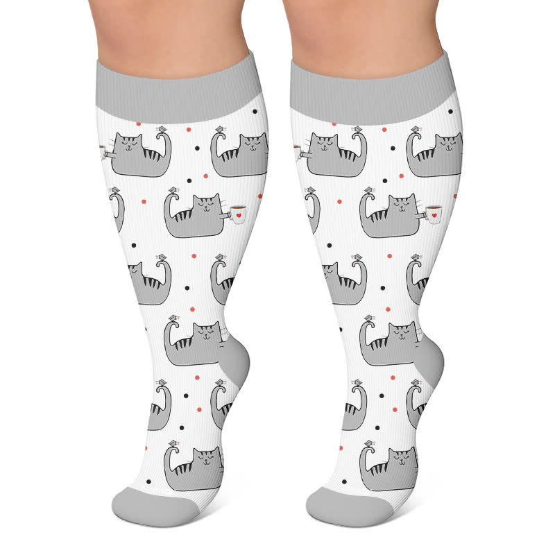 Plusock Plus Size Playful Cat Compression Socks - Grey - 4XL - image 4