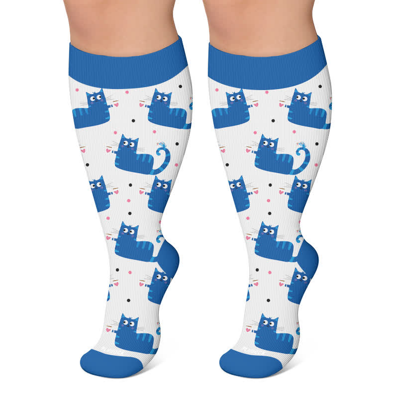 Plusock Plus Size Playful Cat Compression Socks - Blue - 4XL - image 5
