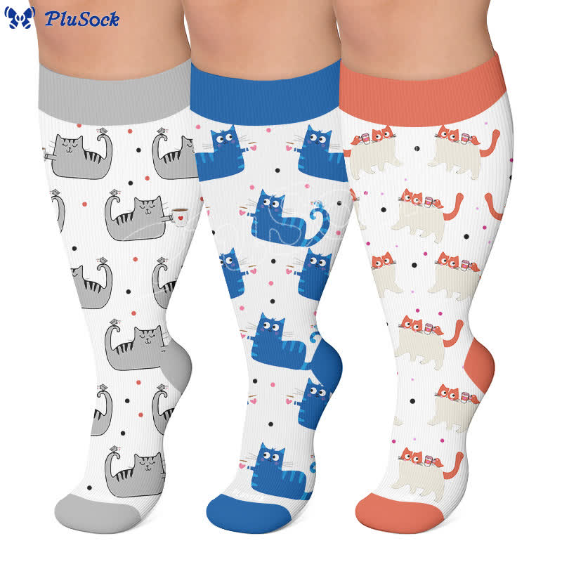 Plusock Plus Size Playful Cat Compression Socks - image 0