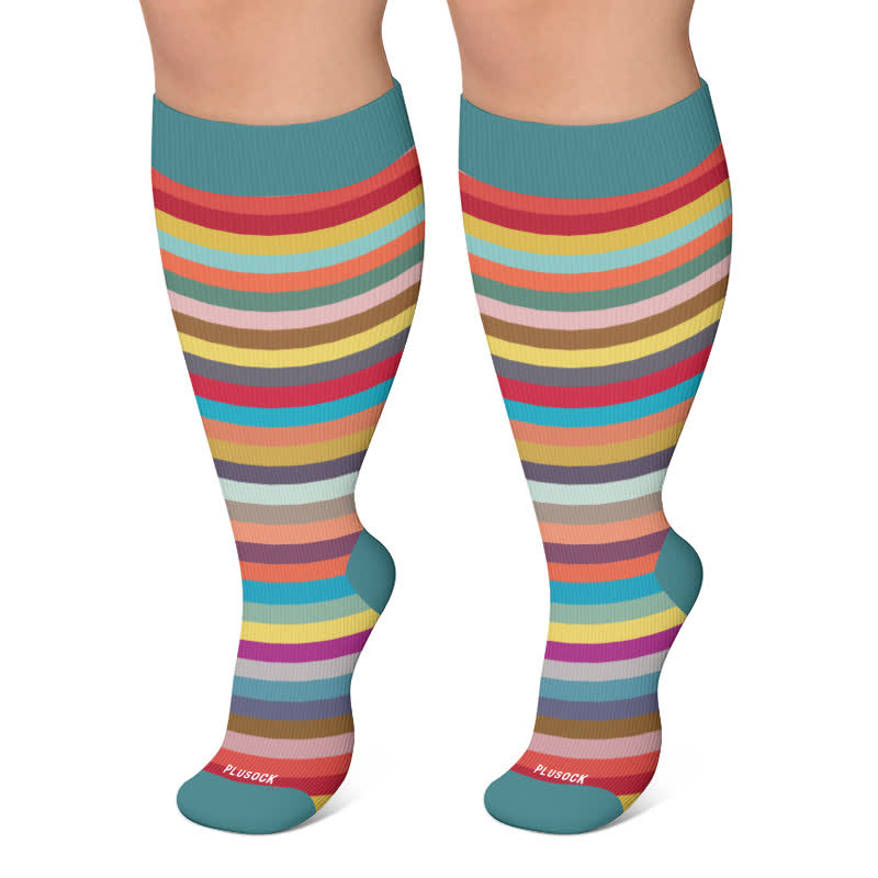Plusock Plus Size Stripe Compression Socks - Blue - 4XL - image 4