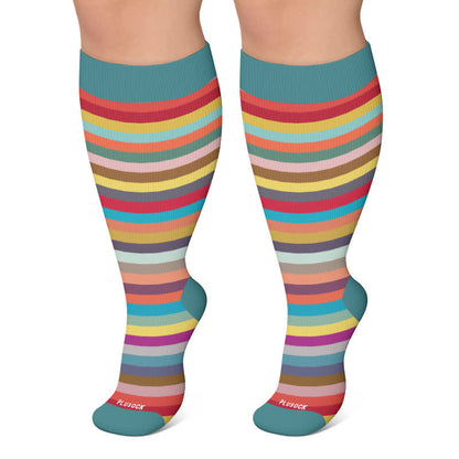 Plusock Plus Size Stripe Compression Socks - Blue - 4XL - image 4